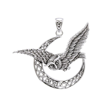Owl with Celtic Crescent Moon Silver Pendant TPD4337 - Jewelry